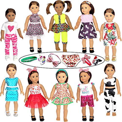 ZQDOLL 19 pcs Girl Doll Clothes Gift for American 18 inch Doll Clothes and Accessories Including 10 Complete Sets of Clothing 